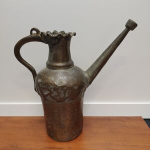 Antique Primitive Turkish Copper Watering Can Pitcher Ewer W/ Patina 12.5" Heavy